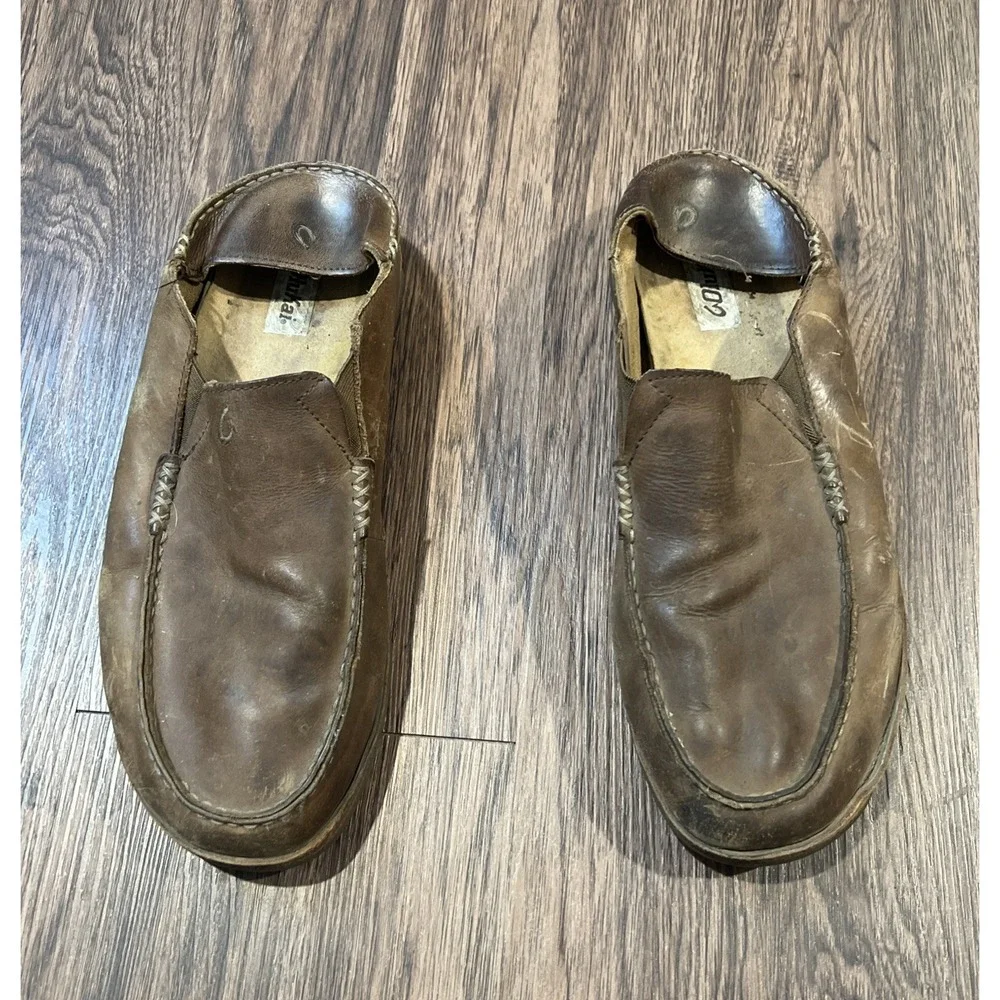 Olukai Moloa Leather Slip On Shoes - Men's Size 14 - Brown Casual Loafers